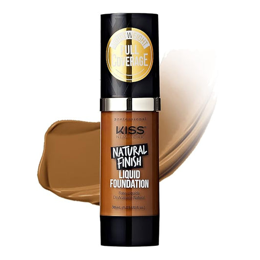 Kiss New York Professional Liquid Foundation - Lightweight and Hydrating Formula, Natural Finish, Control Shine, Cover Pores, Medium to Full Coverage, Green Tea Extract (Warm Coconut)-VivaGrace Women