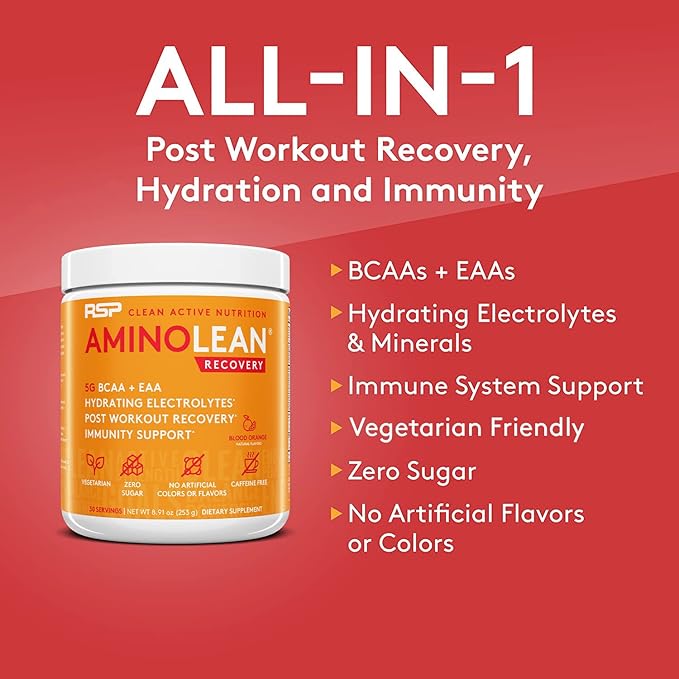 AminoLean Hydrating Electrolyte Powder and Recovery Drink with Sea Minerals, Nootropic Mushrooms, and Vegan Amino Acids, BCAAs + EAAs for Post Workout Muscle Building, Blood Orange-VivaGrace Women