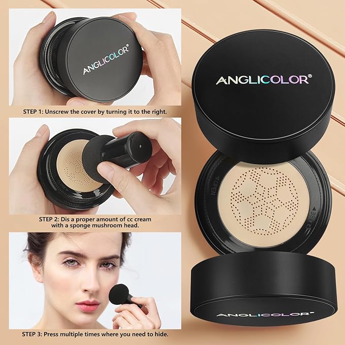 Mushroom Head Air Cushion CC Cream Strong Concealer 2PC,Face Makeup Cushion Foundation Long Lasting,Moisturizing BB Cream Makeup Base Primer Even Skin Tone for All Skin Types (2PC 03, 200g)-VivaGrace Women