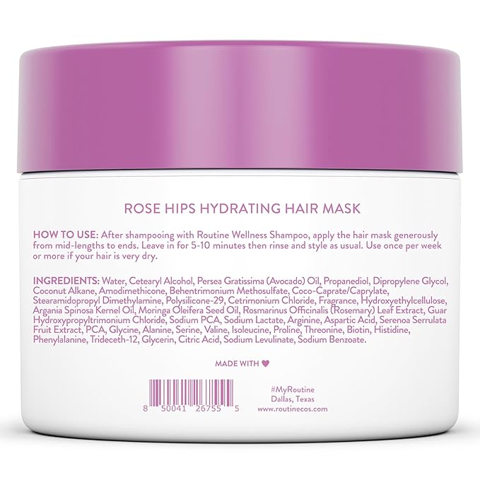 Routine Wellness Deep Conditioning Hair Mask for Dry Damaged Hair - Hydrating, Moisturizing Repair Treatment - Promotes Fullness - Rose Hips 8oz-VivaGrace Women