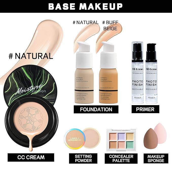 Makeup Set Makeup Set for Women Girls Teens Full Kit, Makeup Present Set for Beginners and Professionals Include Eyeshadow Palettes, Foundation, CC Cream, Liquid Lipsticks Set-VivaGrace Women