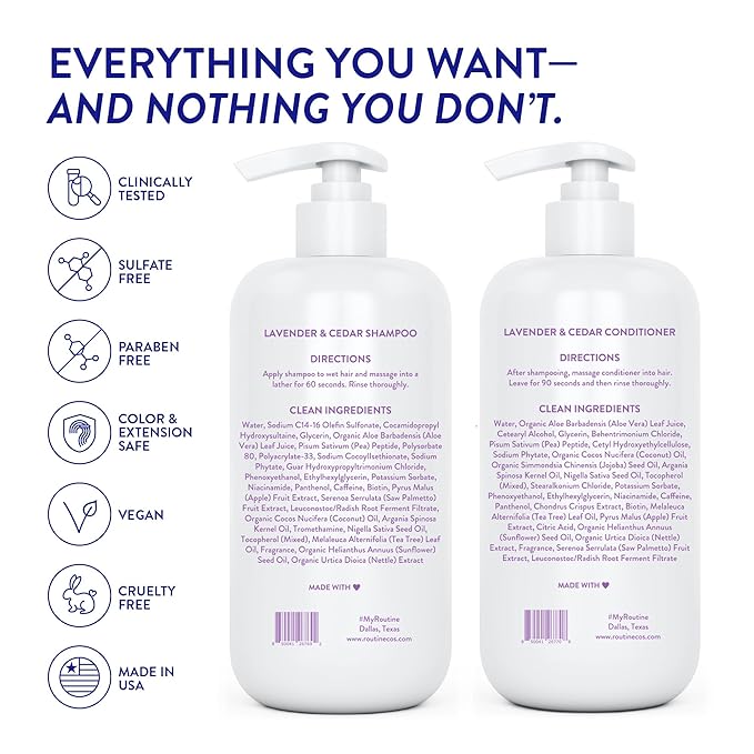 Routine Wellness Anti-Thinning Shampoo and Conditioner Set for Thinning Hair - Biotin DHT Blocker Women & Men - Color Safe Shampoo for Hair Loss & Healthier Hair - Lavender & Cedar (Pack of 2)-VivaGrace Women
