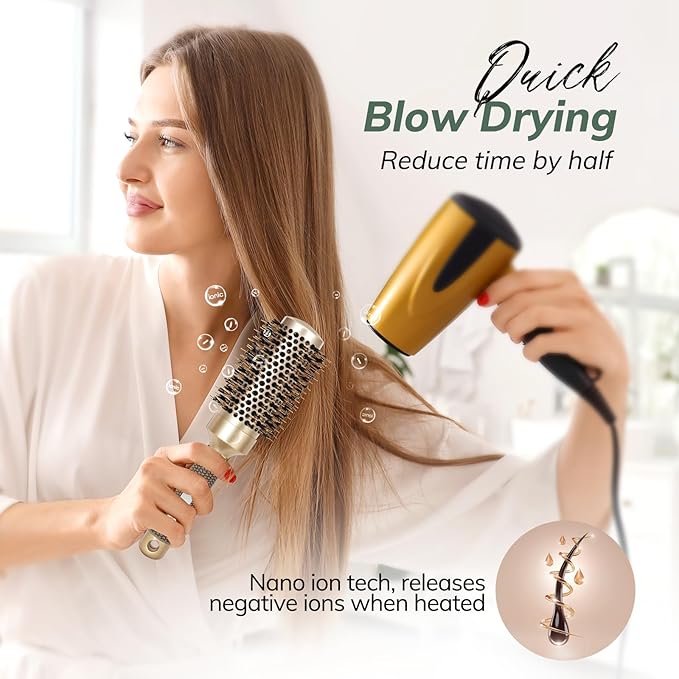 Nano Thermal Ceramic Round Hair Brush with Boar Bristles for Blow Drying and Styling by Sndyi - 2.9 Inch Barrel-VivaGrace Women