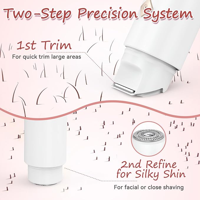 Bikini Trimmer for Women - 2 in 1 Electric Body Hair Trimmer for Silky Skin, Cordless Body Shaver for Travel, IPX7 Waterproof & Easy to Clean, Replaceable Ceramic Blade Heads (White)-VivaGrace Women