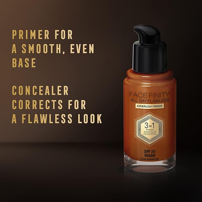 Max Factor Facefinity 3-in-1 All Day Flawless Foundation, SPF 20, Ganache, 30ml-VivaGrace Women