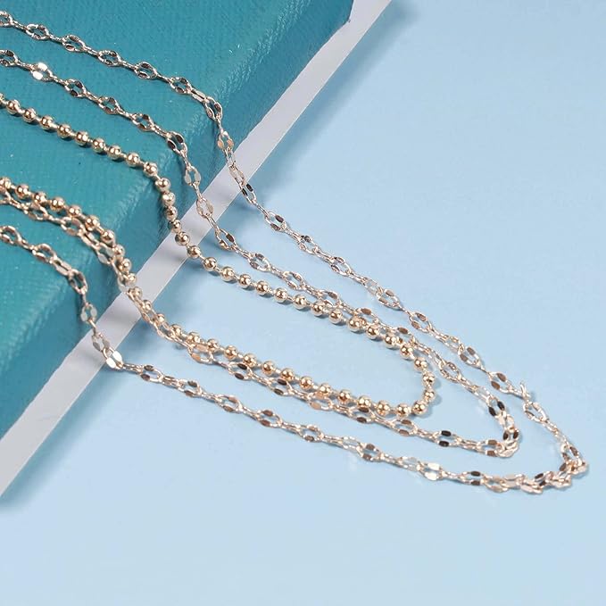Boho Layered Necklace Choker Gold Lace Chain Necklace Shimmer Shinny Necklace Vintage Multilayer Beaded Necklace Jewelry for Women and Girls-VivaGrace Women