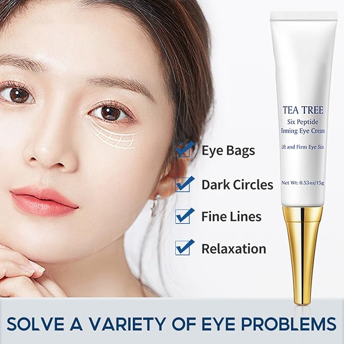 Eye Cream for Dark Circles Under Eye Cream for Puffiness and Bags Tea Tree Six Peptide Fiming Anti-Aging Eye Cream for Wrinkles Improve Fine Line Eye Repair Care,15g/0.53oz-VivaGrace Women