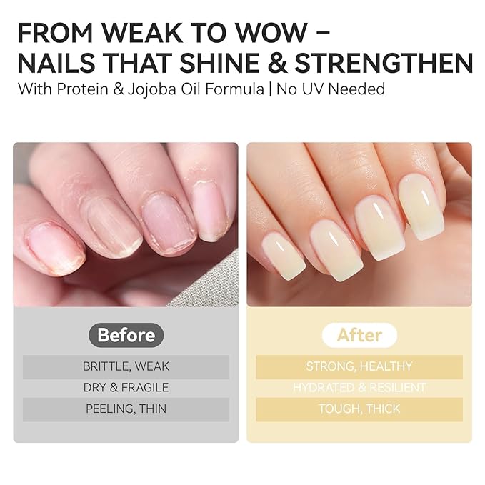 Nail & Toes Polish Strengthener and Growth: Apricot 15ml Gelike EC 6 in 1 Natural Nail Hardener Extra Strong and Growth - Long Lasting Nail Repair for Damaged Nails - For Daily Work Home Salon