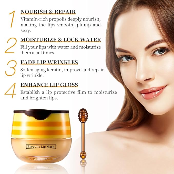 Bee Honey Lip Balm Honey Pot, Bee Honey Lip Mask, Reduces Lip Lines, Hydrate & Moisturizing Lip Skin Care, Prevention Dry Cracked Lips, Bee Honey Lip Balm for Lip Repair Treatment-VivaGrace Women