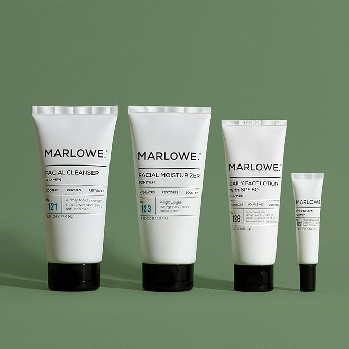 MARLOWE. Mens Skin Care Set, No. 204 Daily Essential Face Kit, No. 121 Facial Cleanser, No. 123 Facial Moisturizer, No. 127 Eye Cream, No. 128 Daily Face Lotion with SPF 50, Great Gift for Men-VivaGrace Women
