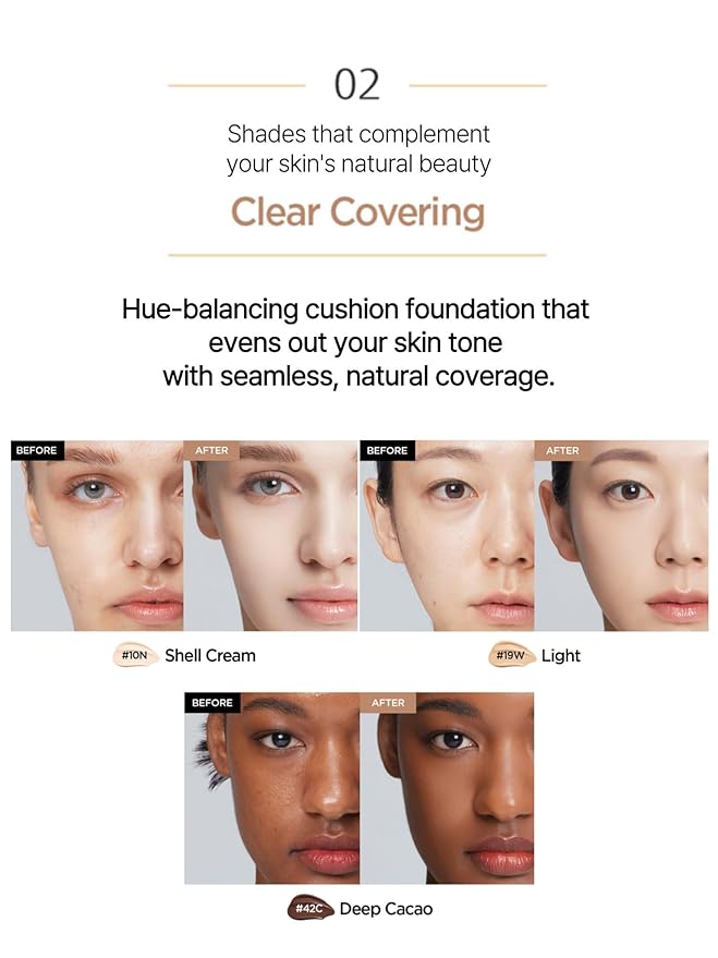 JUNG SAEM MOOL Essential Skin Nuder Cushion 42C Deep Cacao 0.49 Fl Oz, No Refill, Natural Radiant Finish Cushion Foundation with Buildable Coverage, Lightweight Texture, Korean Foundation Makeup-VivaGrace Women