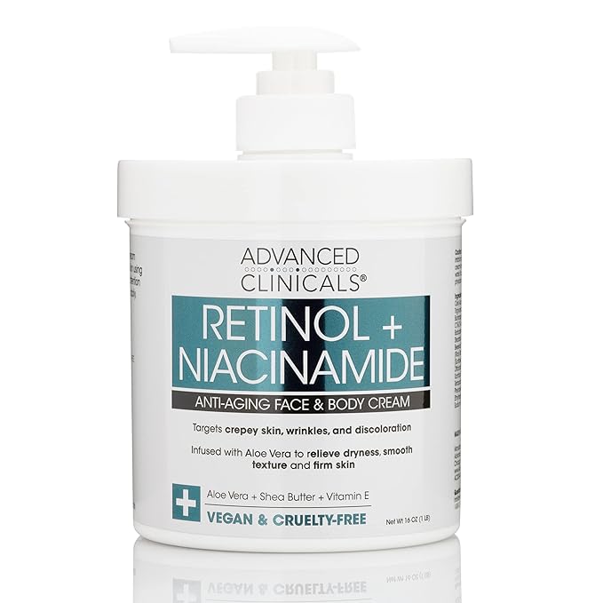 Advanced Clinicals Retinol Body & Face Lotion W/Niacinamide, Dry Skin Face Moisturizer & Crepey Skin Care Treatment, Anti Aging Retinol Cream Reduces Look Of Wrinkles, Sagging Skin, & Age Spots, 2PC-VivaGrace Women