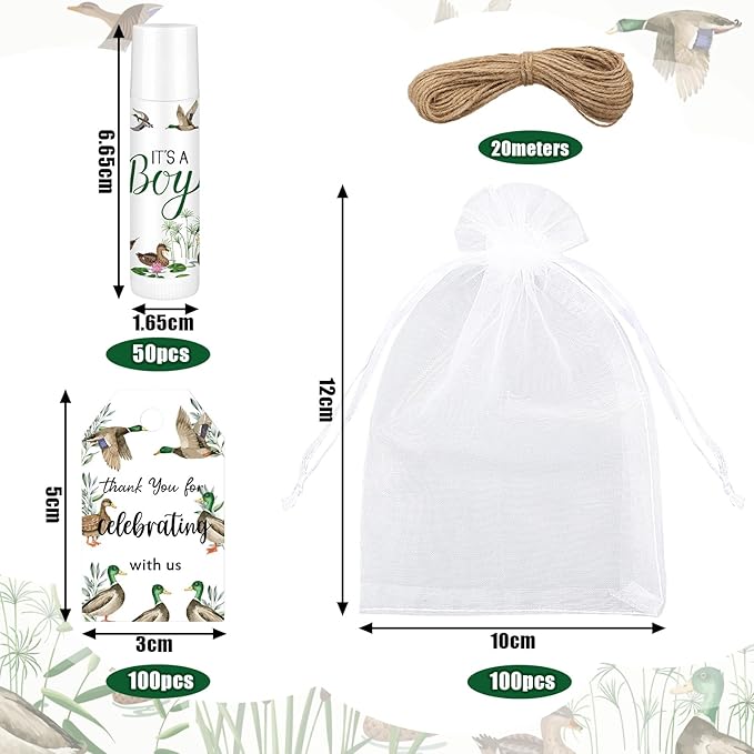 Demissle 50 Pcs Baby Shower Lip Balm Gift Set with 100 Pcs Organza Bags Baby Shower Party Favor for Guest Thank You Tag Rope Baby Shower Party Decoration Gender Reveal Souvenirs (Mallard)-VivaGrace Women