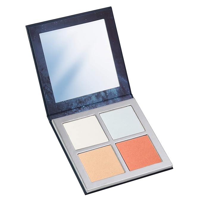 Pippa of London Eclipse Highlighter Palette 381 Make Up for Cheeks and Face with 4 Luxury Highlighters in a Silver Gold Case with Mirror-VivaGrace Women