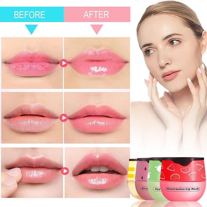 Honey Lip Balm Pot, 3 Pcs Honey & Strawberry & Watermelon Lip Mask Propolis Lip Mask Moisturizing Hydrating Prevention Dry and Cracked Lip Scrubs Exfoliator-VivaGrace Women