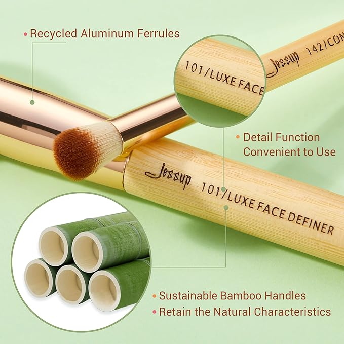 Jessup Professional Bamboo Makeup Brushes, Premium Synthetic Foundation Powder Concealer Blush Highlight Eye Blending Cosmetic Brush Set 25pcs T135-VivaGrace Women