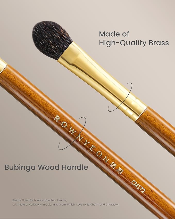 Desert Oak Series Almond Blending Brush - Squirrel & Goat Hair (30/70) for Gentle Powder Application, Bubinga Handle & Brass Ferrule (CM 172)-VivaGrace Women