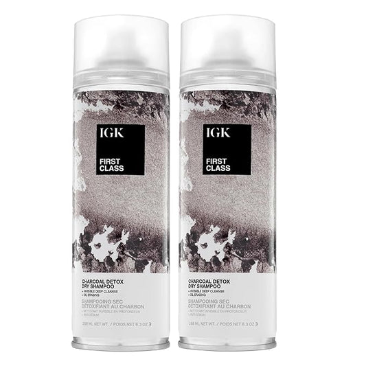 IGK FIRST CLASS Charcoal Detox Dry Shampoo | Volume + Soothes Scalp + Balance Oil | Vegan + Cruelty Free | 6.3 oz (Pack of 2)-VivaGrace Women