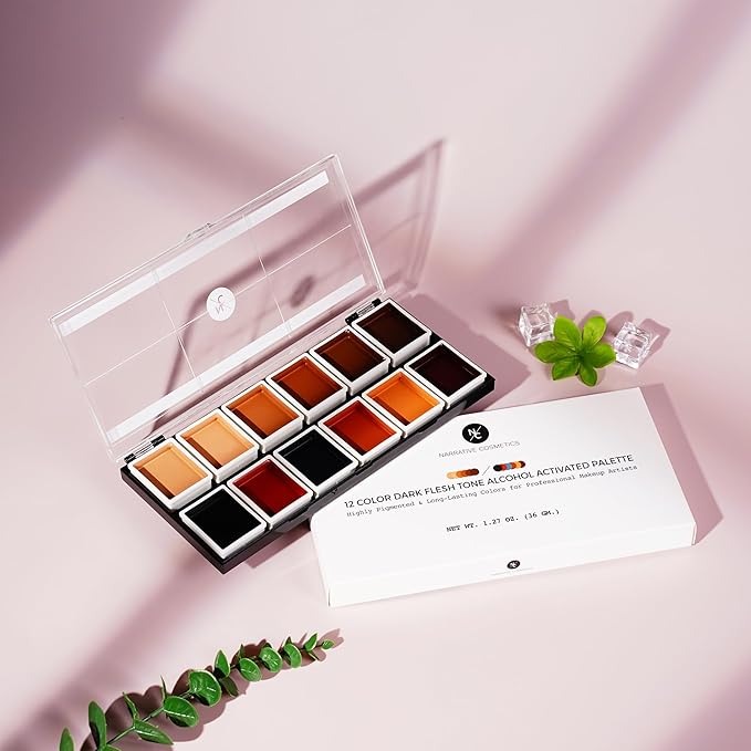 12 Color Dark Flesh Tone Alcohol Activated Makeup Palette for Special Effects - Waterproof Dark Flesh Tone Makeup for Professional Makeup Artists-VivaGrace Women