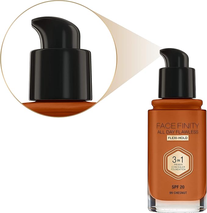 Max Factor Facefinity 3-in-1 All Day Flawless Liquid Foundation, SPF 20-99 Chestnut, 30 ml-VivaGrace Women