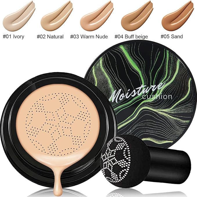 PHOERA Foundation Full Coverage Makeup, Mushroom Head Air Cushion CC Cream Natural Foundation Set,PHOERA Concealer, PHOERA Primer, PHOERA Powder, Foundation Brushes (105 Sand+ 05 Sand CC)-VivaGrace Women