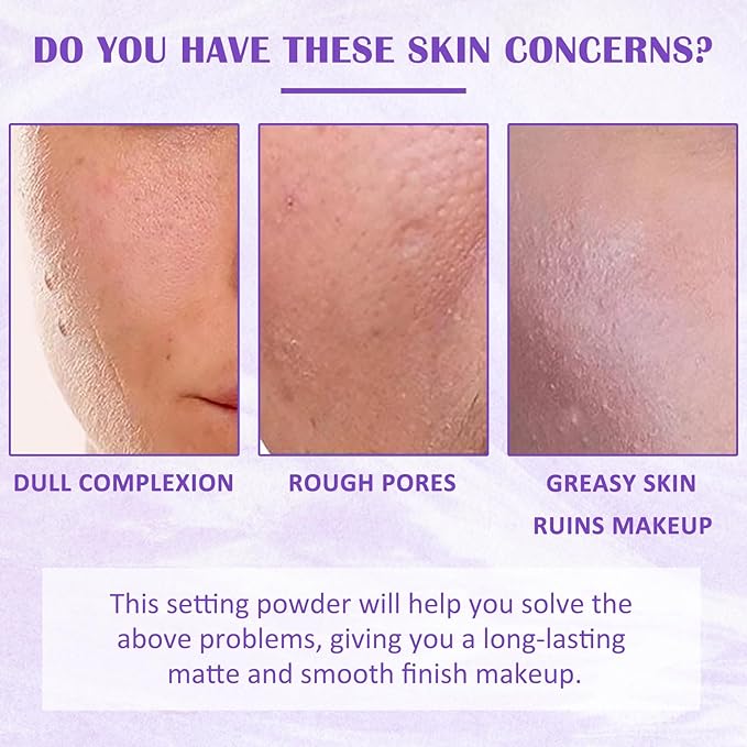 Oil Control Pressed Setting Powder, Lavender Matte Powder Soft Jelly Texture Powder-free Face Powder, Long-Lasting Waterproof Pressed Powder Makeup, Flawless Lightweight Face Cosmetics-VivaGrace Women