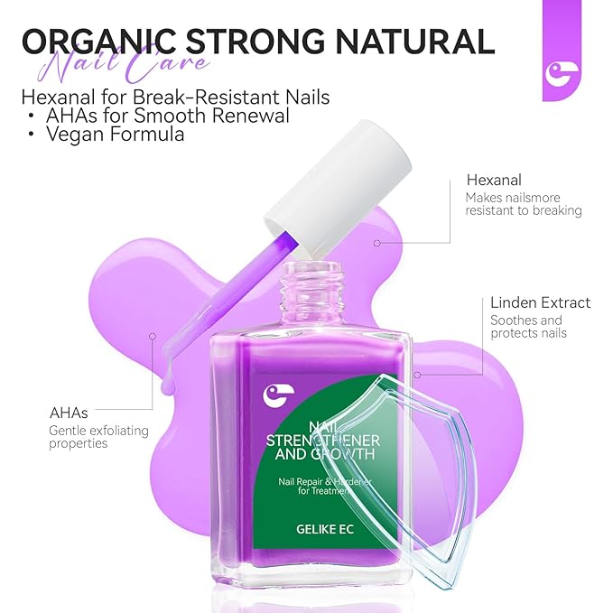 gelike ec Nail Growth Oil and Strengthener Polish: Lavender Haze 15ml 6 in 1 Natural Hardener - Long Lasting Nail Polish Hardener Extra Strong and Growth for Daily Work Home Salon