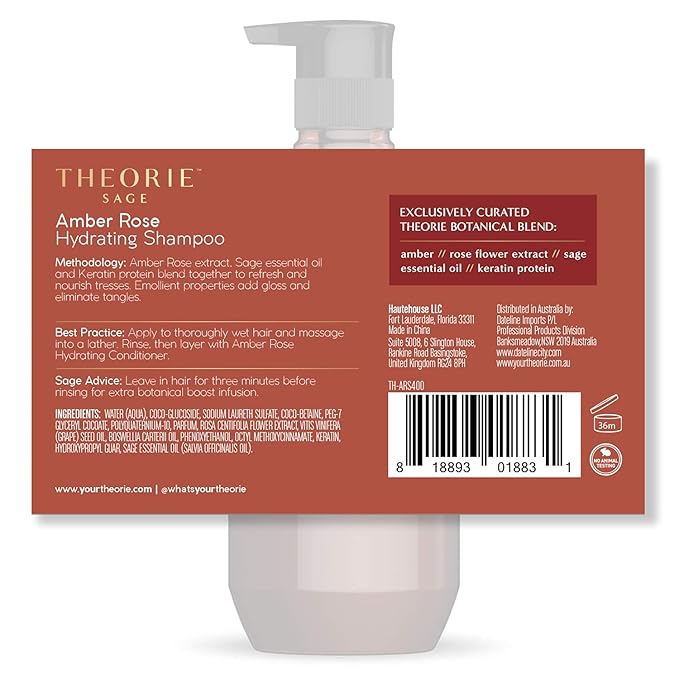 Theorie Amber Rose Hydrating Shampoo- Refresh & Hydrate, Irresistible Scent of Rose, Jasmine & Amber, Suited for All Hair Types-Color & Keratin Treated Hair, 400ML-VivaGrace Women