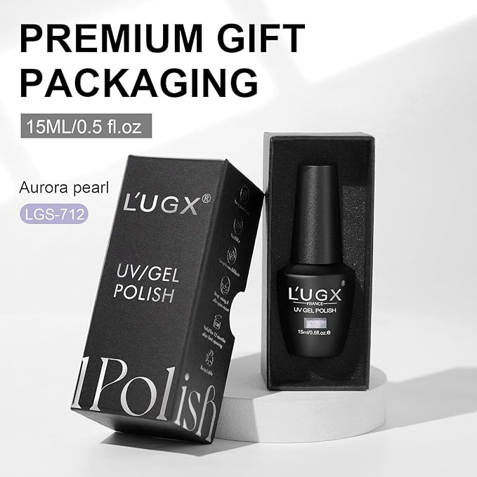 L'UGX Pearl Gel Nail Polish 15ML Aurora Iridescent Gel Polish Mermaid Shimmer Glazed Donut Pearlescent UV Gel Colors for Nails Art DIY Manicure at Home Salon Holiday Gifts for Women LGS-712
