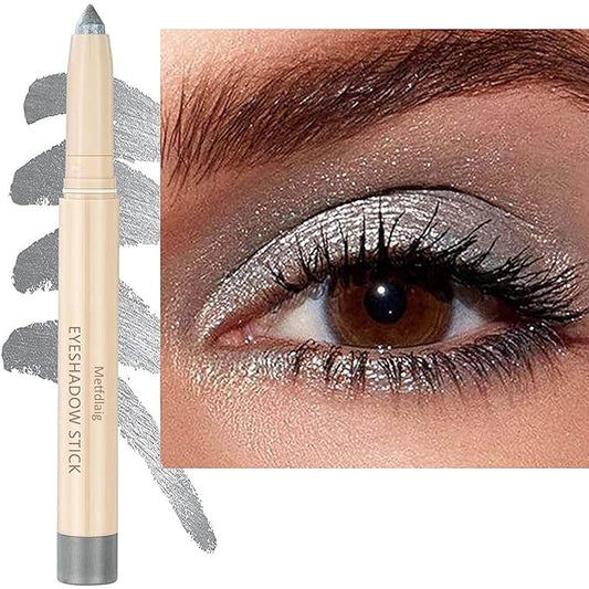 Silver Grey Cream Glitter Shimmer Eyeshadow Pencil, Waterproof Long Lasting Eye Shadow Stick High Pigment Hypoallergenic Highlighter Stick Create Multi-Dimensional Eyes Look 11#-VivaGrace Women