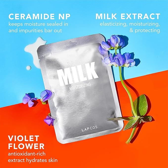 LAPCOS Milk Sheet Mask, Moisturizing Daily Face Mask to Replenish and Restore Dry Skin, Korean Beauty Favorite, 5-Pack-VivaGrace Women