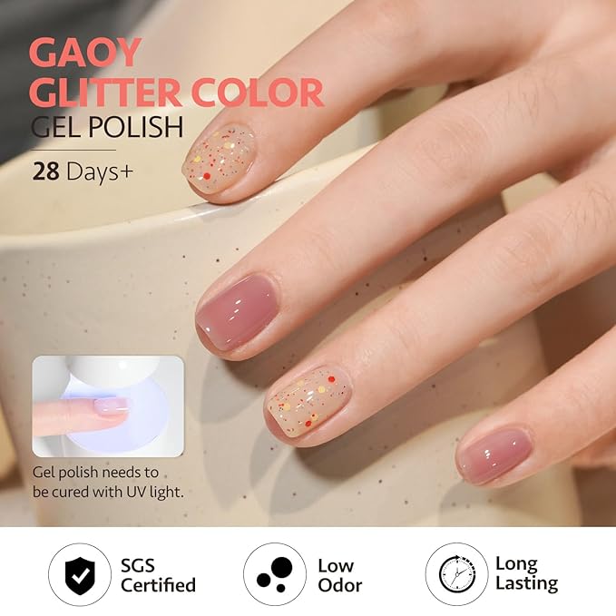 GAOY Glitter Confetti Gel Nail Polish, 16ml Colorful Polka Dot Gel Polish, Transparent UV Light Cure for Nail Art, 3024 Sprinkle Cupcake