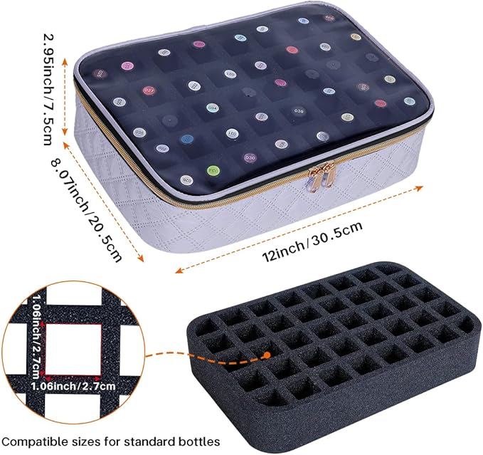 Nail Polish Bag organizer-Holds 40 bottles(15ml-0.5fl.oz),Nail Polish Carrying Case Clear Multifunctional Cosmetic Travel Cases Makeup Bags Gray
