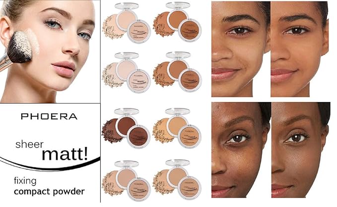 AQUAPURITY PHOERA Sheer Matte Compact Powder Fixing Powder Makeup Base Fixer Setting Powder Foundation Fixing Compact Pressed Powder Long Lasting Make Up Fixer Skin Vitamin E Beauty Blender (207 SAND)-VivaGrace Women