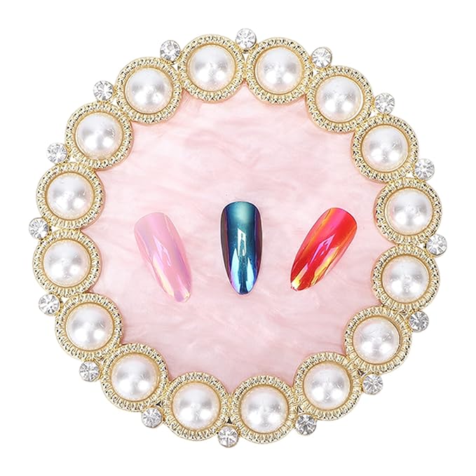 Resin Stone Nail Art Palette, Nail Art Display Board Cosmetic Nail Mixing Palette Drawing Color Mixing Nail Art Painting Gel Palette Tips Display Plate(Golden)-VivaGrace Women