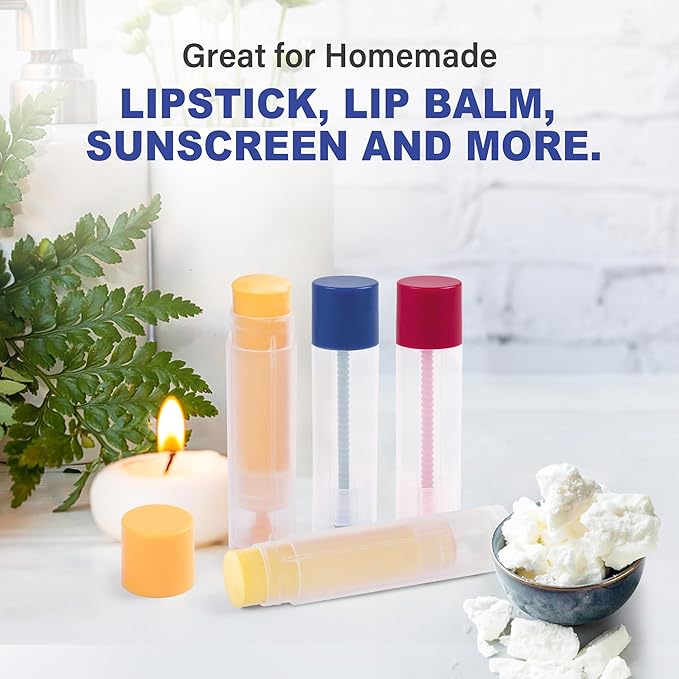 LotFancy Lip Balm Tubes, 60 Empty, 5.5ml, Clear Plastic Containers with 4 Color Caps, BPA Free, Leak Free, Refillable (Yellow White Blue Red)-VivaGrace Women
