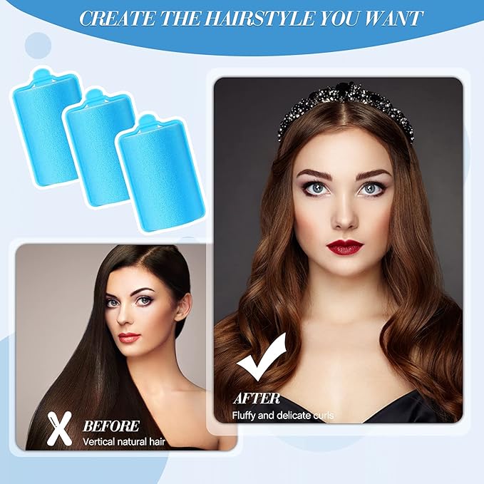 Geyoga 18 Pieces Sponge Hair Rollers Large Soft Foam Hair Styling Curlers Large Size Hairdressing Curlers for Women(1.4 x 2.6 Inches,Blue)-VivaGrace Women