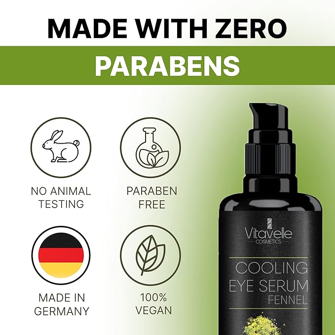 Eye Serum Under Eye Cream for Dark Circles and Puffiness – Cooling, Hydrating Under Eye Serum with Pure Fennel Extract – Eye Cream Anti Aging to Moisturize & Depuff – Zero Paraben Eye Gel by Vitavelle-VivaGrace Women