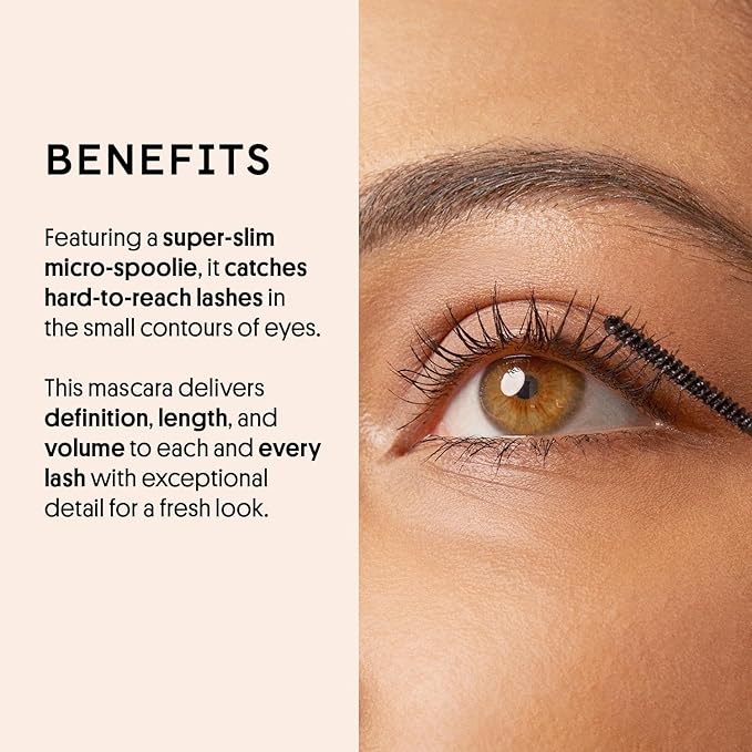 Winky Lux Detail Oriented Mascara, Slim Tightline, Skinny Micro-Spoolie Lengthening Mascara and Volume, Black Top and Bottom Lash
