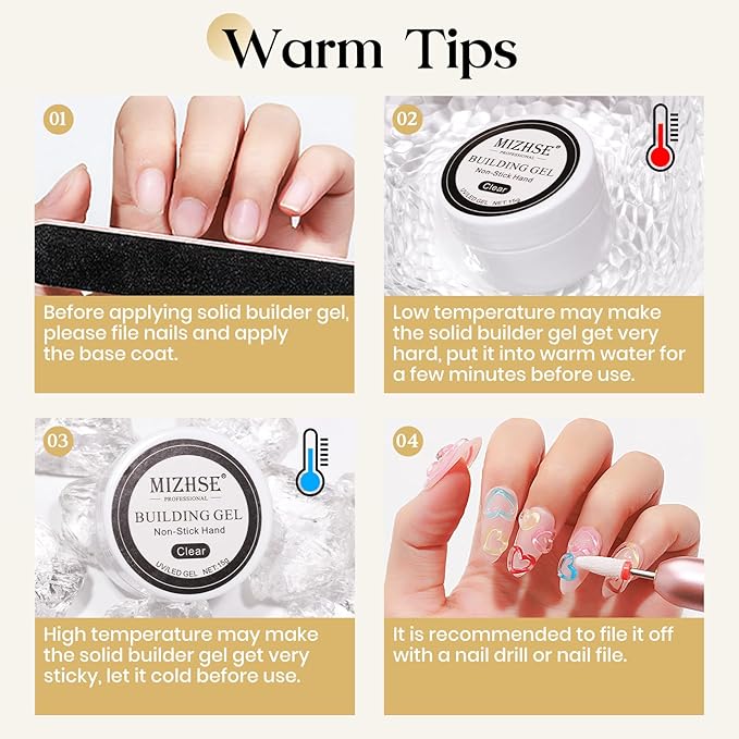MIZHSE Solid Builder Gel for Nails, Clear Non-Sticky Sculpting Gel, 3D Nail Art Carving Building Modeling Hard Nail Extension Soak Off UV/LED Nail Art Salon Home DIY 15g-VivaGrace Women