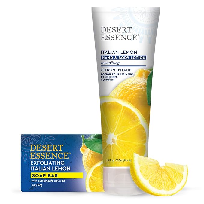Desert Essence Italian Lemon Hand & Body Lotion - 8 Fl Ounce - Energizing - Shea Butter - Coconut & Jojoba Oil - Hydrate & Soften Skin - Refreshing - Aloe Vera-VivaGrace Women