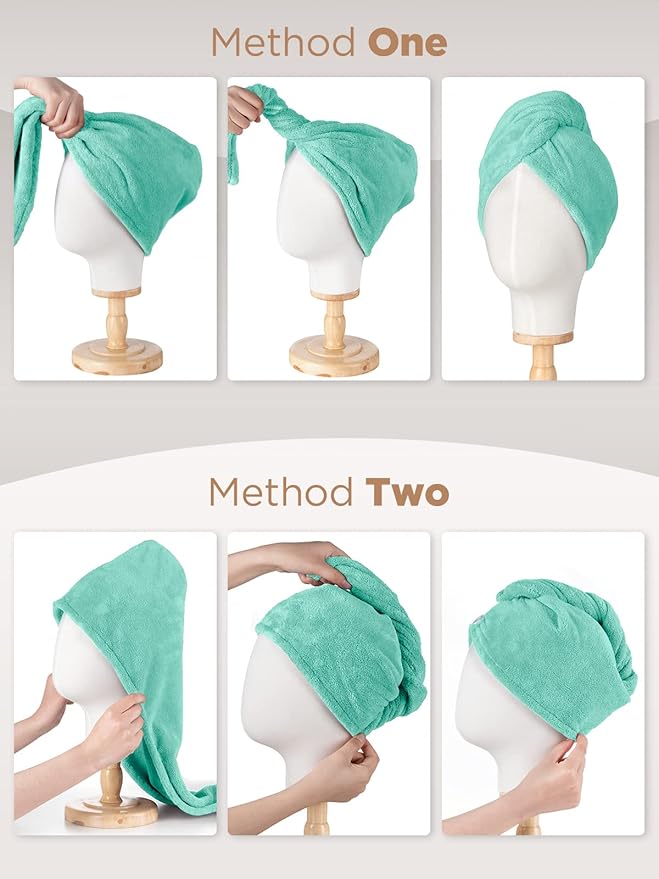 Hicober Microfiber Towel, Turbans for Wet Hair, Drying Wrap Towels for Curly Hair Women Towel Wrap for Kids-Purple,Green,Grey-Pack of 3-VivaGrace Women