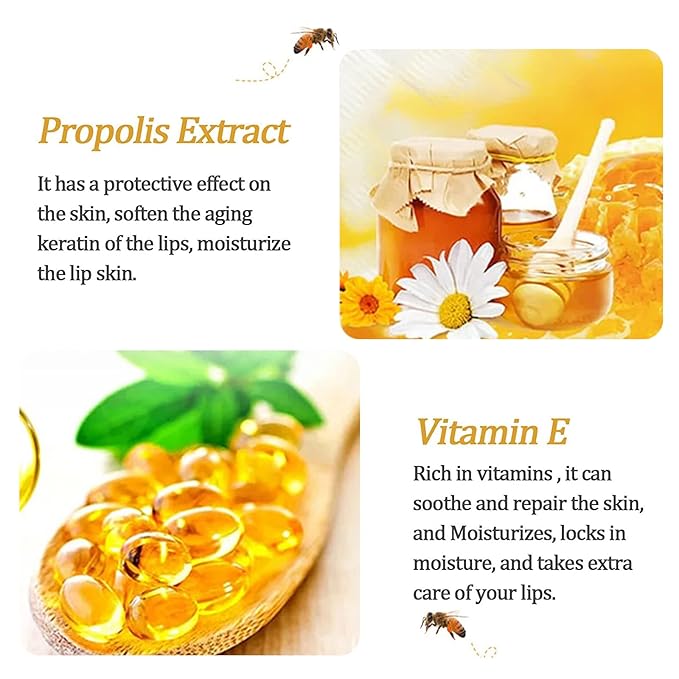 Honey Lip Balm Pot, Honey Lip Mask Propolis Lip Mask Balm Moisturizing Hydrating Prevention Dry and Cracked Lip Scrubs Exfoliator (1 Pack Honey)-VivaGrace Women