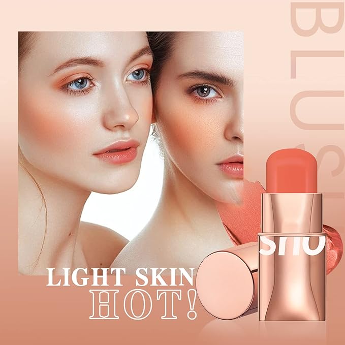 Cream Blush Stick for Cheeks Makeup, Waterproof Face Blush Stick Multi-Use Lip and Cheek Tint, Matte Finish Easy to Blend Lightweight Natural Cream Blusher Makeup for All Skin Tones-Orange-VivaGrace Women