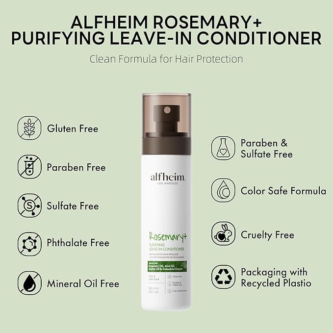 ALFHEIM Rosemary+ Leave-in Conditioner | Lightweight Hydrating & Smoothing Hair Mist | Frizz Control & Heat Protection | Suitable for Oily, Fine, and Dandruff-Prone Hair | 5.4 oz-VivaGrace Women
