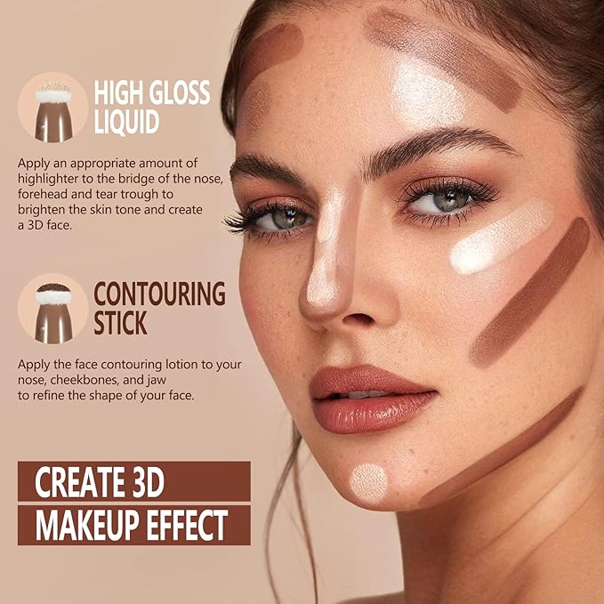 3PCS,Contour Stick bronzer,Liquid Blush,Highlighter,Long Lasting Smooth Lightweight Beauty Wand Set,Vegan & Cruelty-Free (01+02+05, 1.27fl oz)-VivaGrace Women