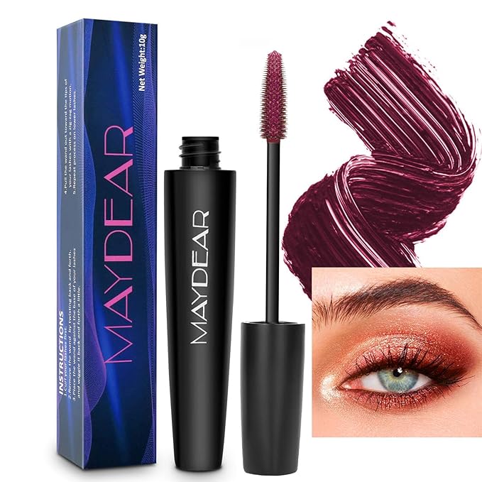 Maydear Burgundy Mascara for Eyelashes, Waterproof Colored Long Lasting Smudgeproof for Women Fast Dry Lengthening Eye Makeup Party - Dark Purple-VivaGrace Women