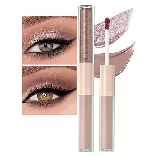 Rosy Brown Liquid Eyeshadow Matte Double Ended Glitter Metallic Eyeshadow Pencil Primer Base Quick Drying Waterproof Long Lasting Highlight Stick Shadow Pen Eye Makeup (#1)-VivaGrace Women