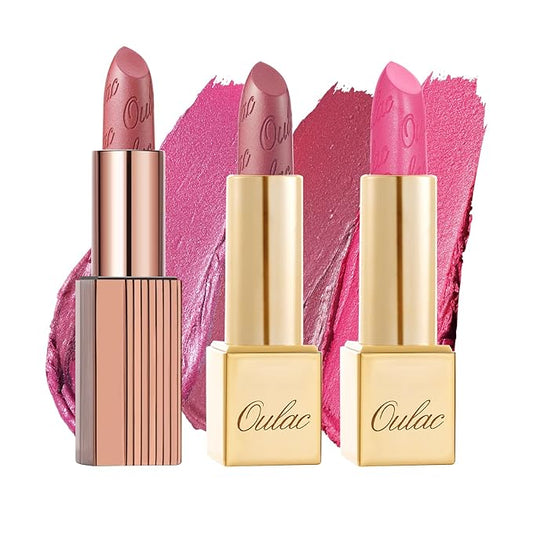 Oulac Metallic Pink Lipstick Set 3PCS, Comfortable Creamy Texture, Smooth No Grainy Feeling, Vegan & Gluten Free, Full-Coverage Lip Makeup, 3 X 4.3 g, 602+01+17-VivaGrace Women