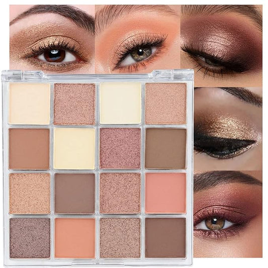 16 Girds Colorful Matte Shimmer Eyeshadow Palette for Eye Makeup,High Pigmented Eye Shadow Primers Powder Palet de sombras de ojos-Glitter Nude#-VivaGrace Women